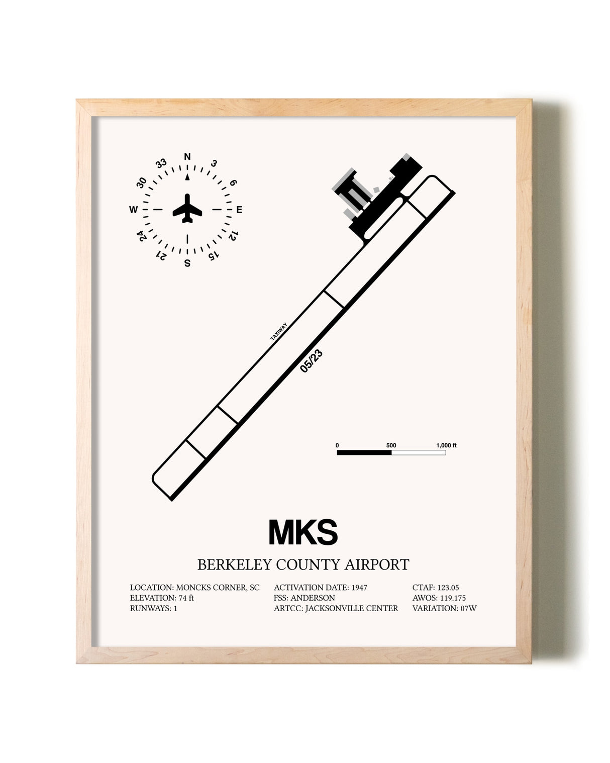 Berkeley County Airport framed wall art in white frame