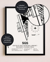 Framed South St. Paul Municipal Airport / Richard E. Fleming Field layout wall art poster