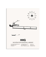 Gray Huntington Municipal Airport framed poster displayed in an airplane hangar