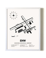 Kenosha Regional Airport airport map poster in oak frame