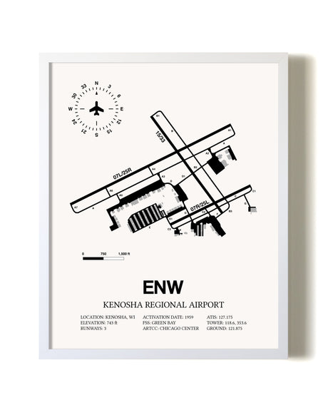 Kenosha Regional Airport airport map poster in oak frame
