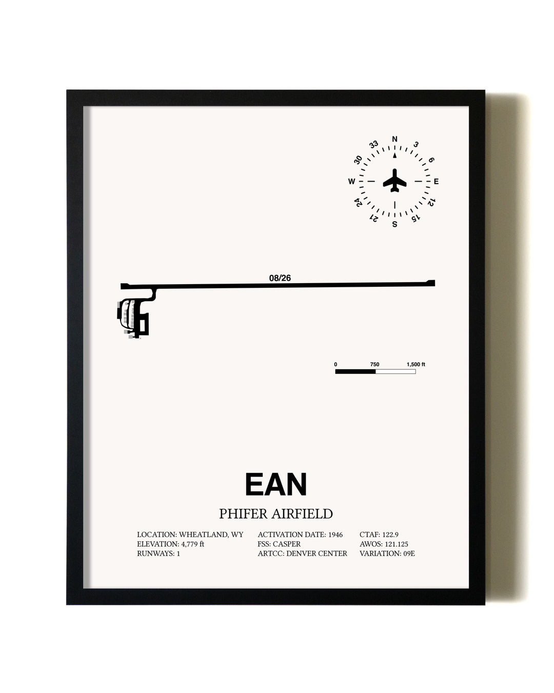 Framed Phifer Airfield wall art poster in black frame