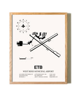 West Bend Municipal Airport framed print in natural wood frame