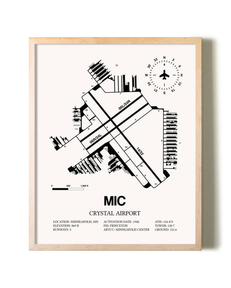Crystal Airport framed wall art in white frame