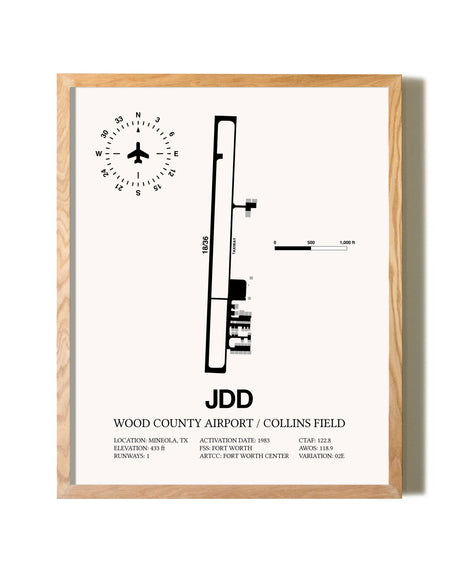 Wood County Airport / Collins Field framed print in natural wood frame