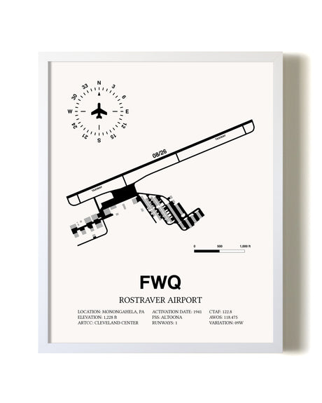 Rostraver Airport airport map poster in oak frame