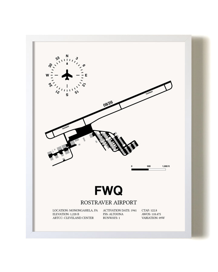 Rostraver Airport airport map poster in oak frame