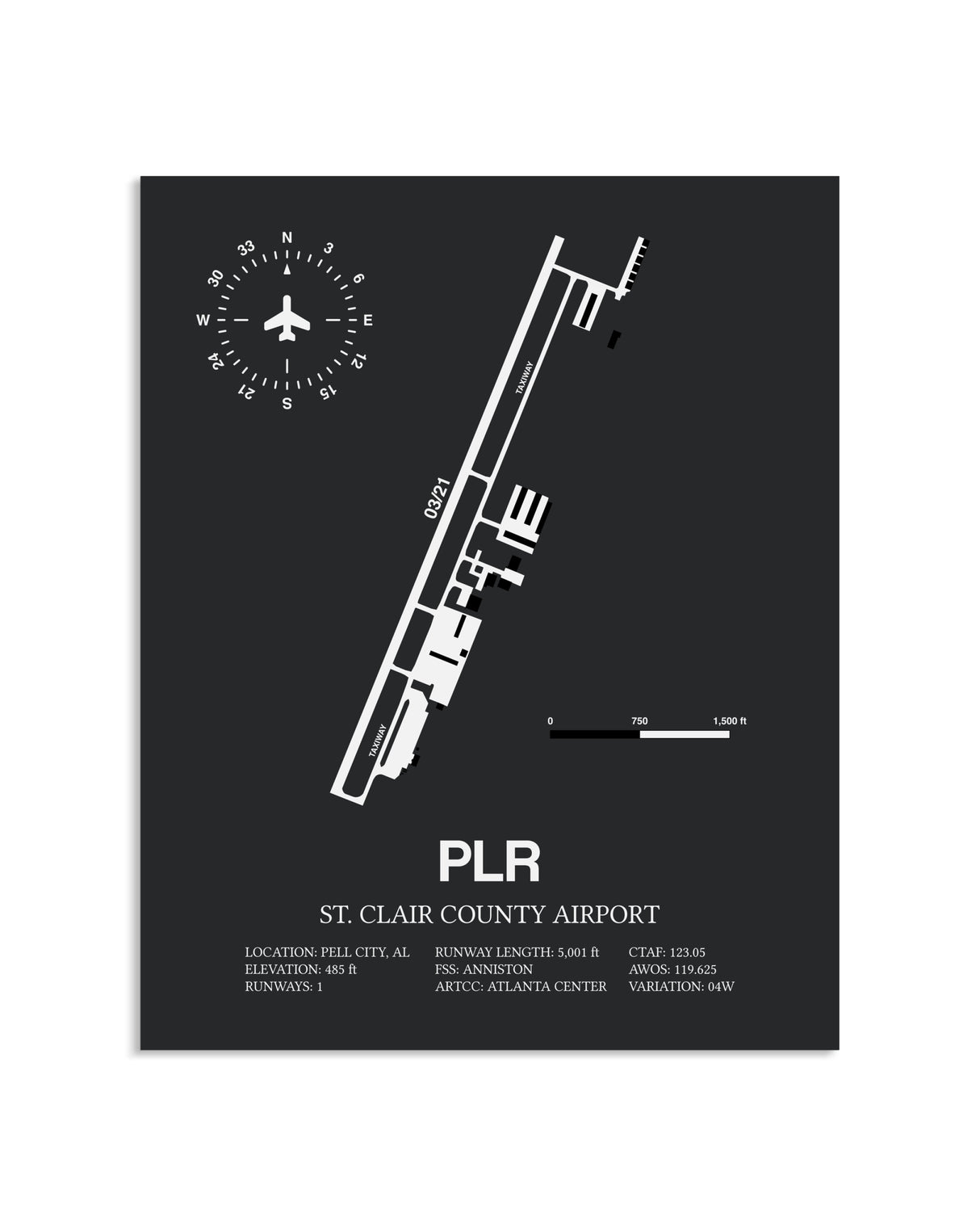 Gray Framed St. Clair County Airport layout wall art poster