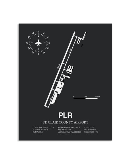Gray Framed St. Clair County Airport layout wall art poster
