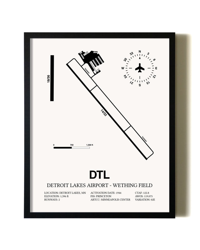 Framed Detroit Lakes Airport-Wething Field wall art poster in black frame