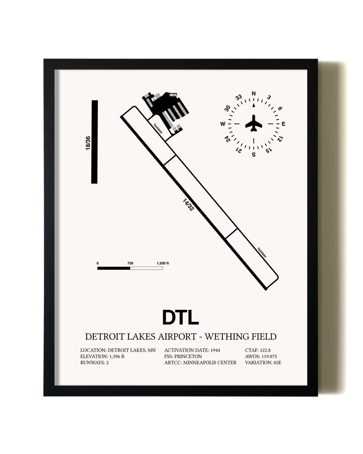 Framed Detroit Lakes Airport-Wething Field wall art poster in black frame