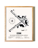 Des Moines International Airport framed print in natural wood frame