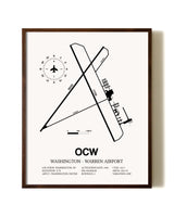 Washington-Warren Airport aviation print in walnut frame