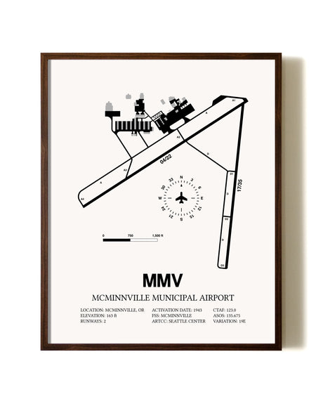 McMinnville Municipal Airport aviation print in walnut frame