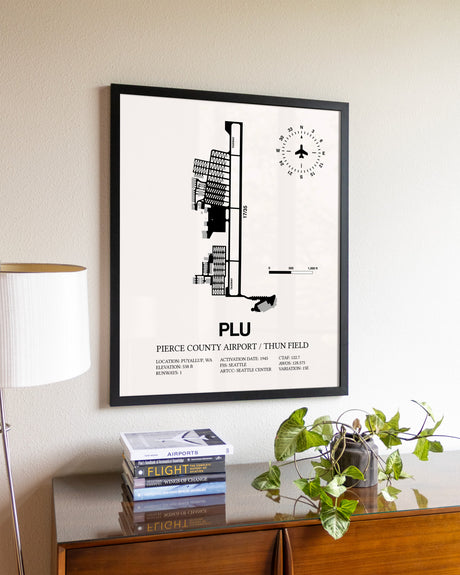 Pierce County Airport / Thun Field aviation wall décor in black wood frame