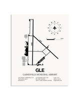 Gray Gainesville Municipal Airport framed poster displayed in an airplane hangar