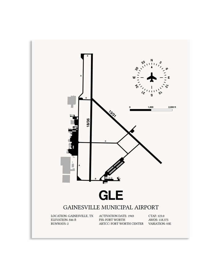 Gray Gainesville Municipal Airport framed poster displayed in an airplane hangar