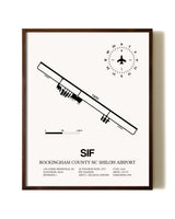 Rockingham County NC Shiloh Airport aviation print in walnut frame