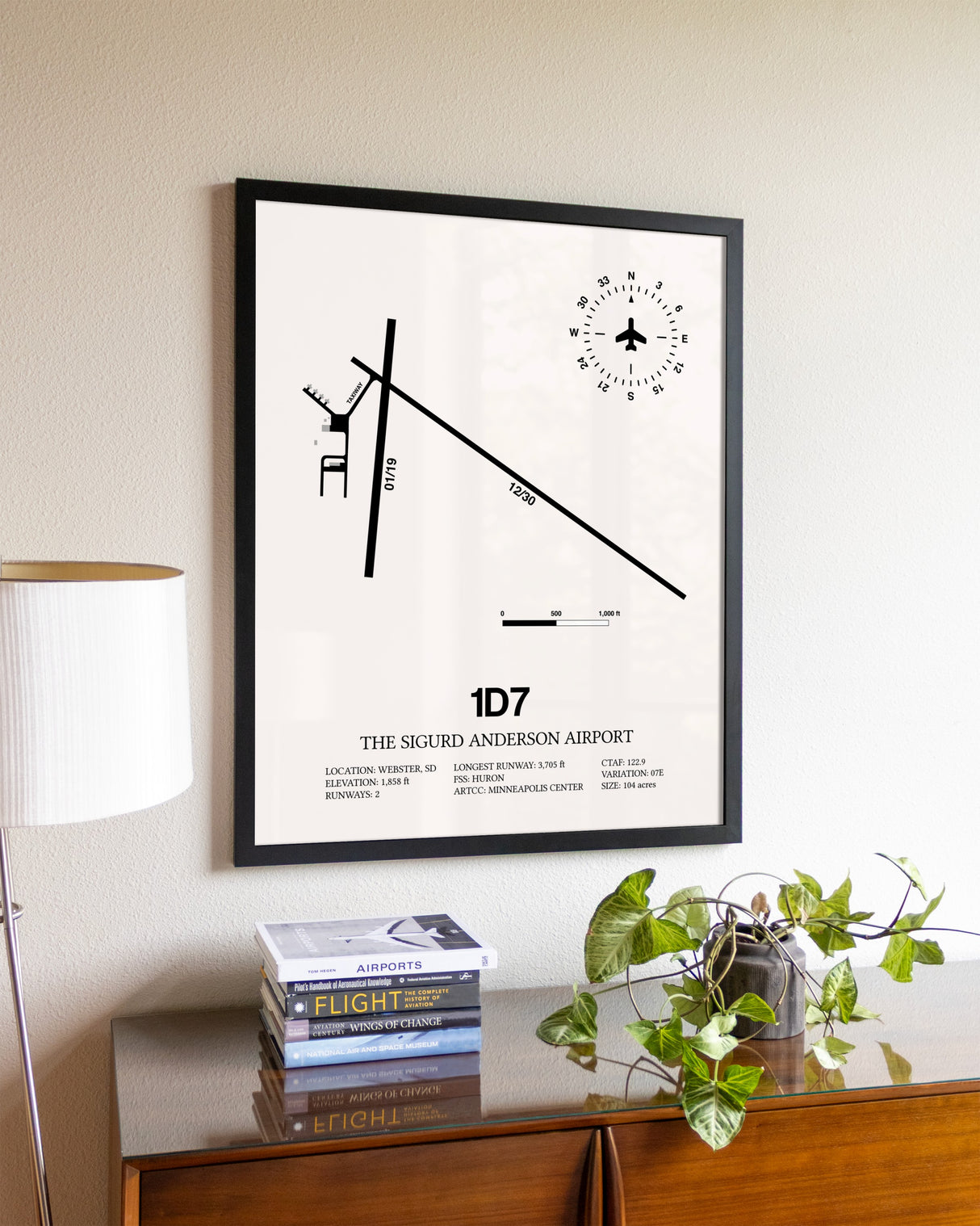 The Sigurd Anderson Airport aviation wall décor in black wood frame