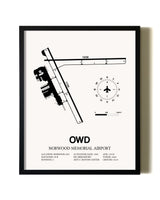 Framed Norwood Memorial Airport wall art poster in black frame