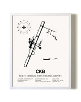 North Central West Virginia Airport airport map poster in oak frame