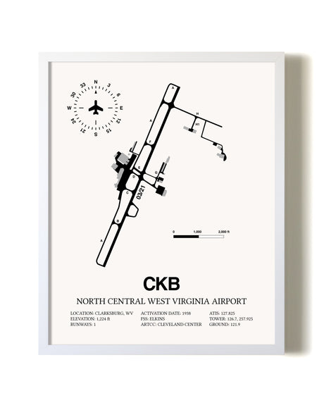 North Central West Virginia Airport airport map poster in oak frame