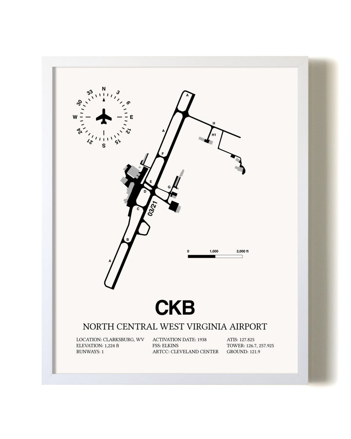 North Central West Virginia Airport airport map poster in oak frame