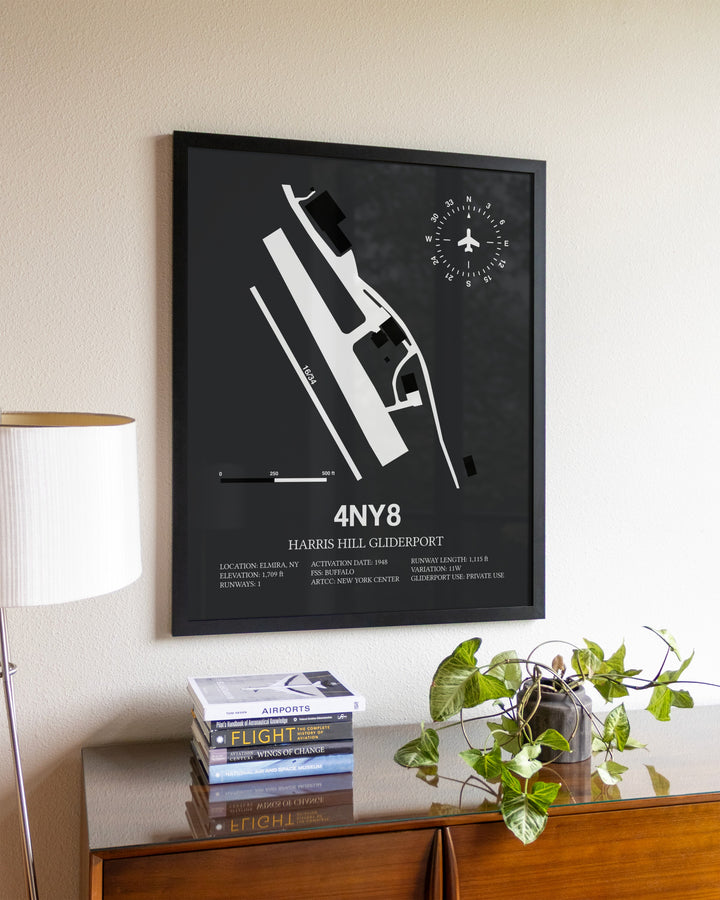 Gray Framed Harris Hill Gliderport wall art poster in black frame