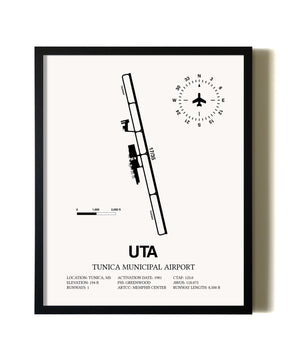 Framed Tunica Municipal Airport wall art poster in black frame