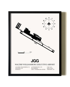 Framed Waltrip Williamsburg Executive Airport wall art poster in black frame