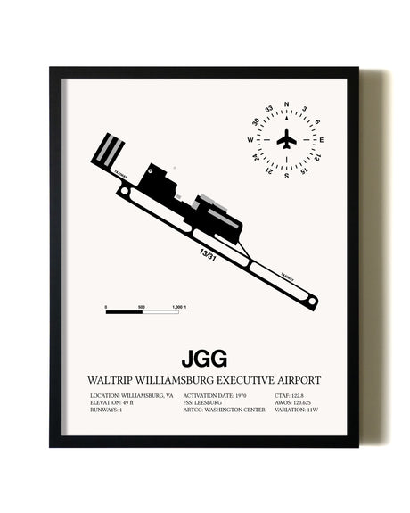 Framed Waltrip Williamsburg Executive Airport wall art poster in black frame