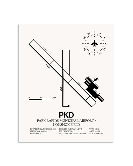 Gray Park Rapids Municipal Airport-Konshok Field framed poster displayed in an airplane hangar