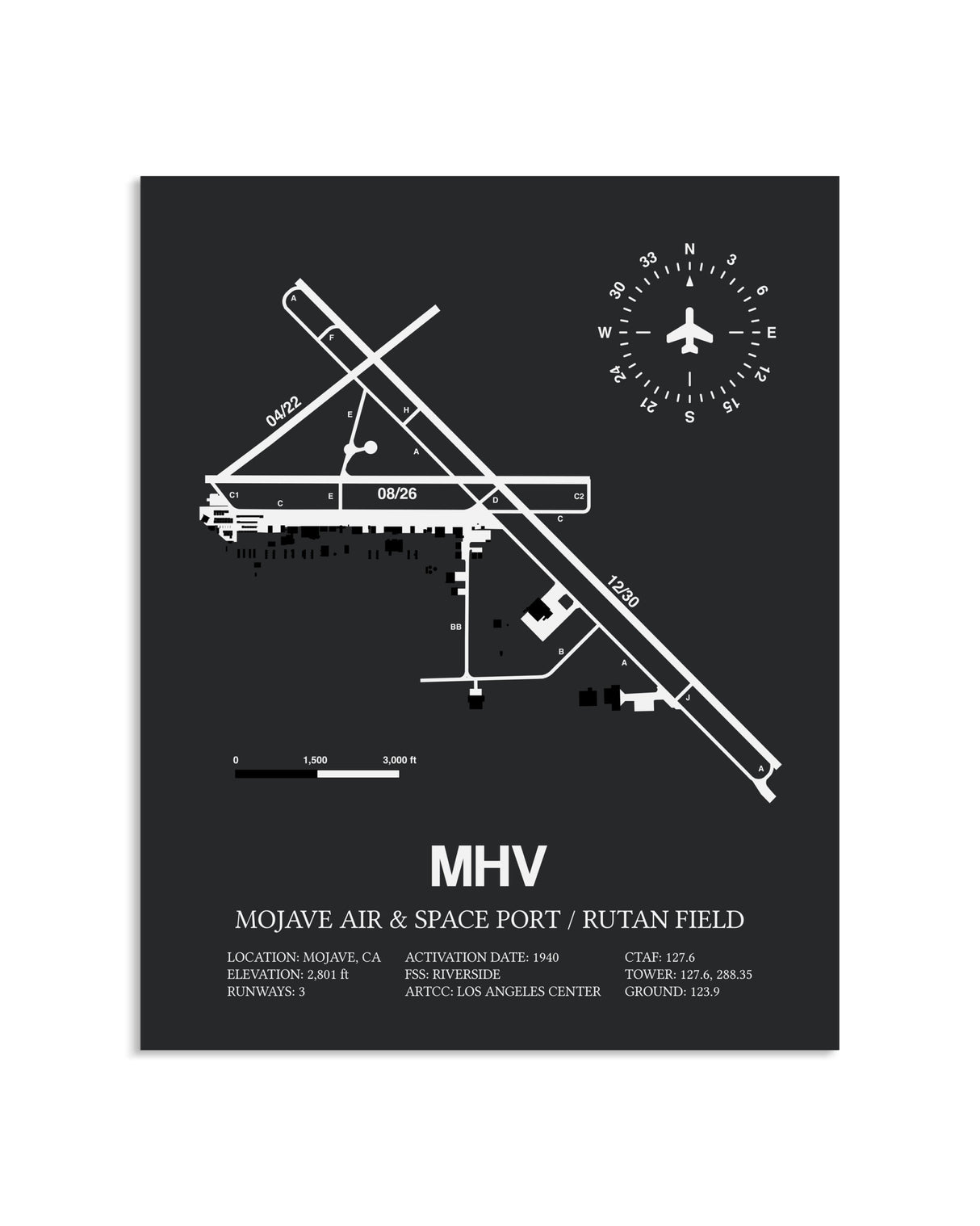 Gray Framed Mojave Air & Space Port / Rutan Field layout wall art poster