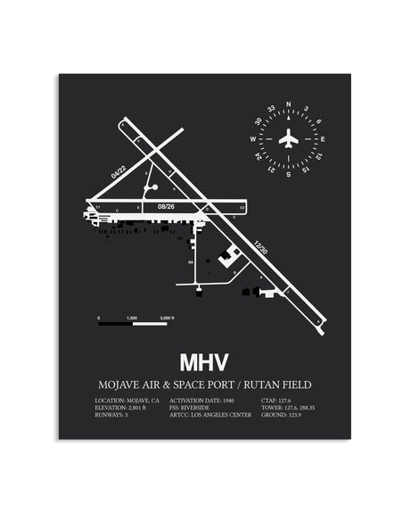 Gray Framed Mojave Air & Space Port / Rutan Field layout wall art poster