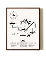 Lakeland Linder International Airport aviation print in walnut frame