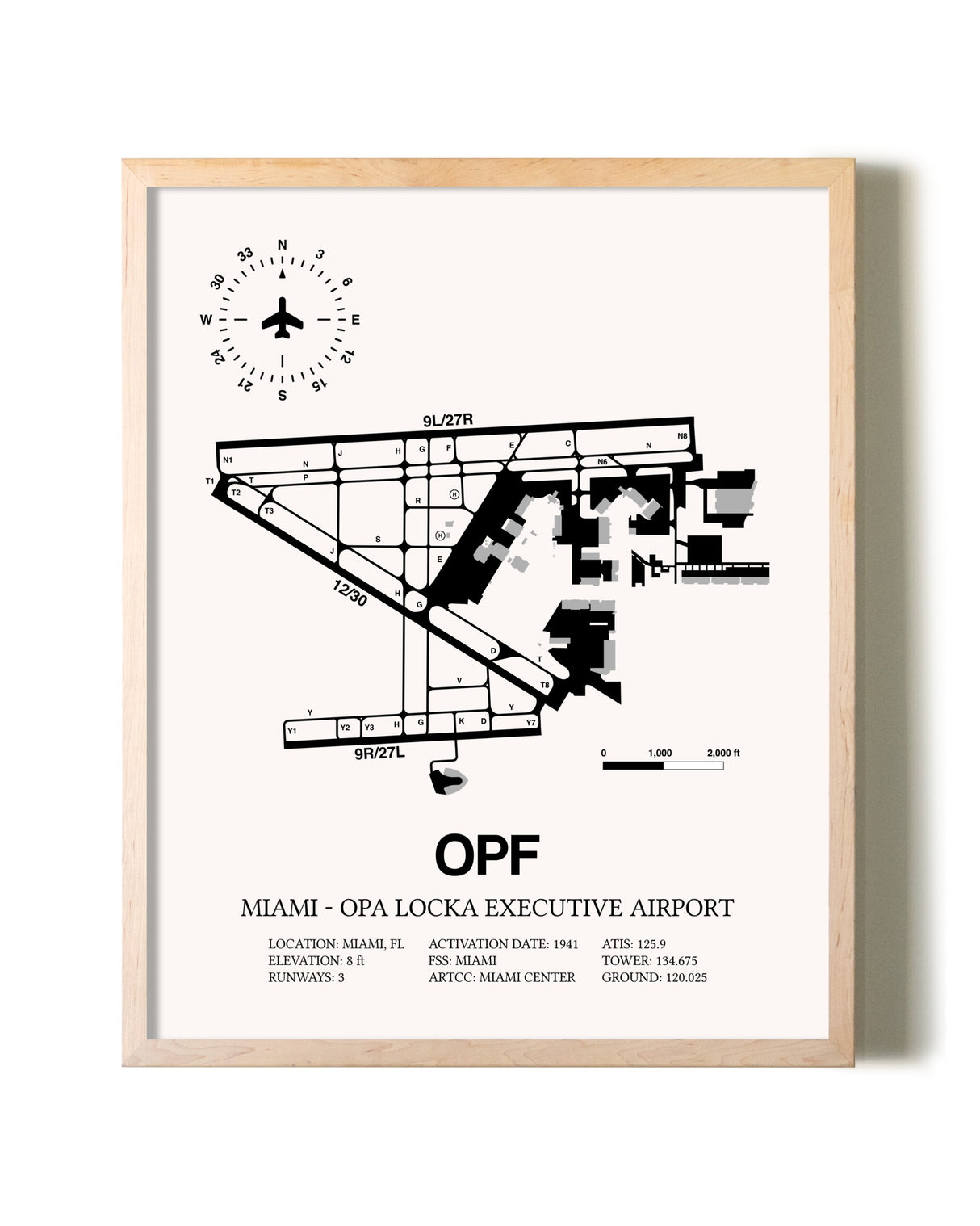 Miami-Opa Locka Executive Airport framed wall art in white frame