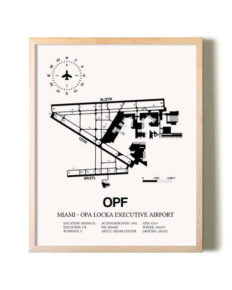 Miami-Opa Locka Executive Airport framed wall art in white frame