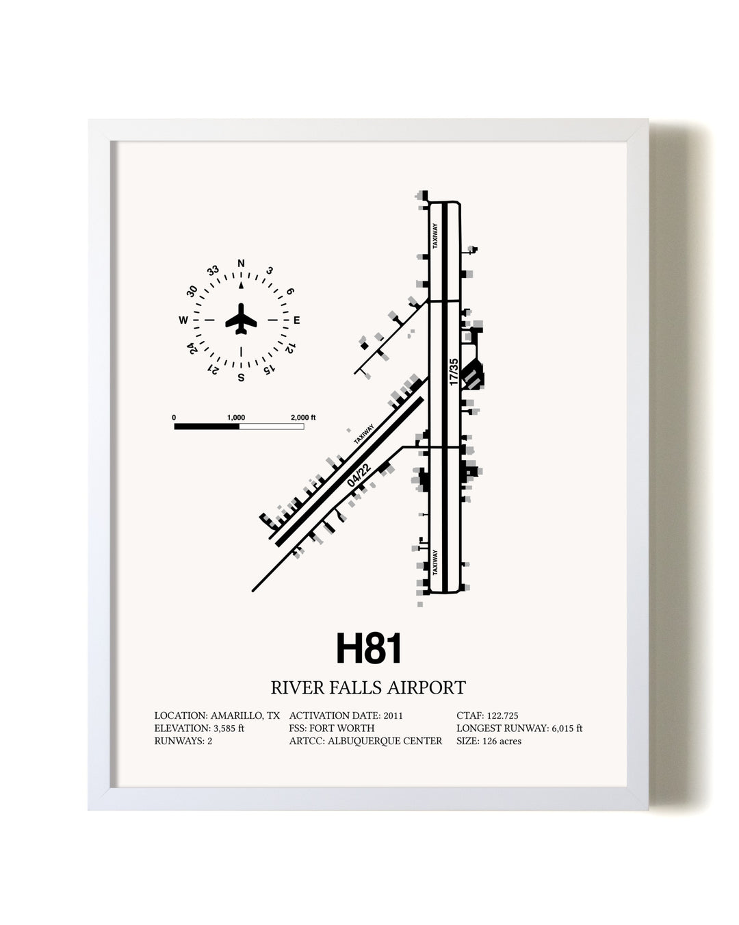 River Falls Airport airport map poster in oak frame