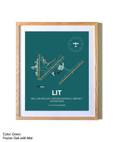 Bill and Hillary Clinton National Airport/Adams Field airport map poster in oak frame with mat