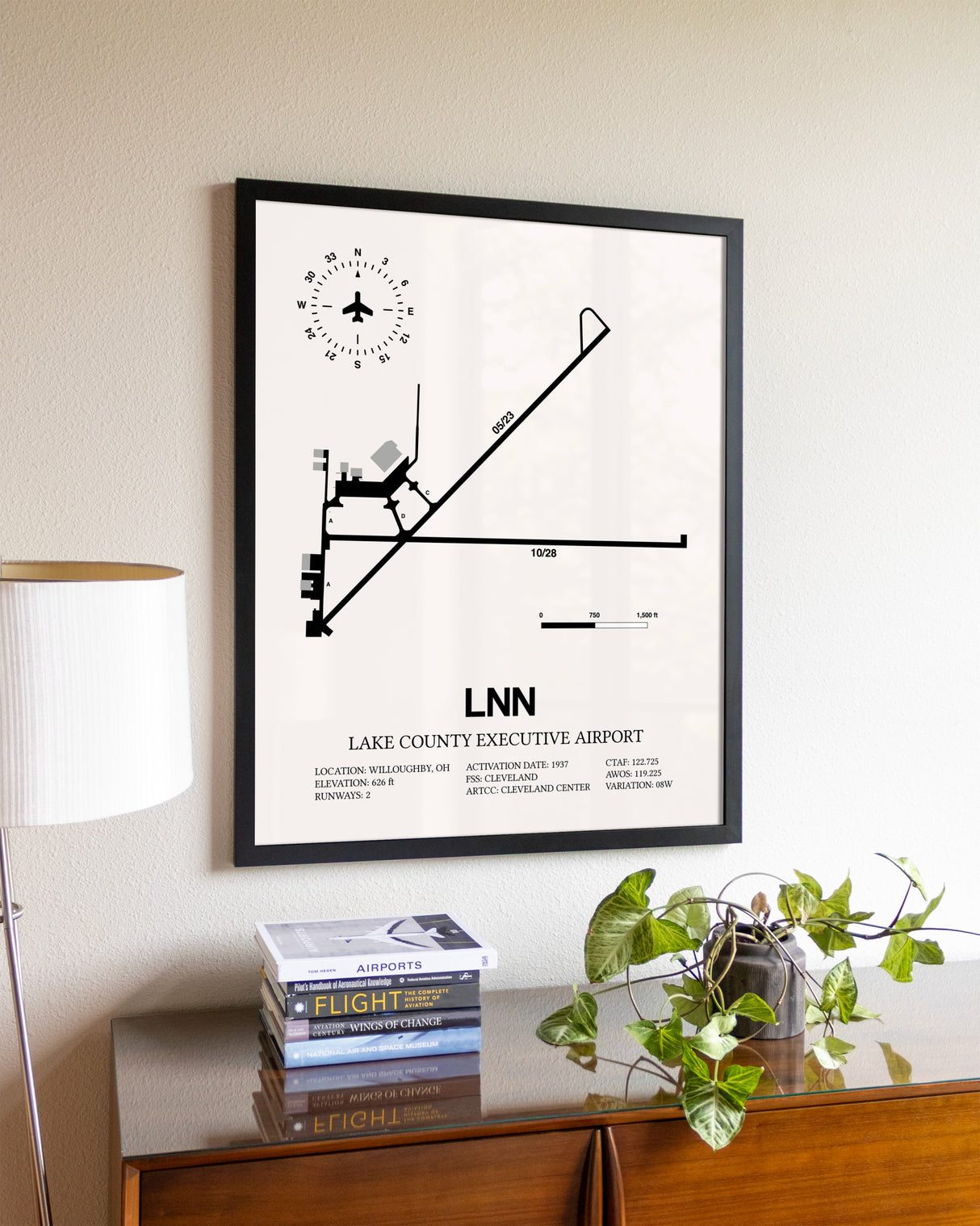 Lake County Executive Airport aviation wall décor in black wood frame