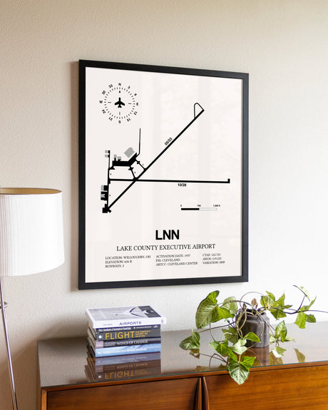 Lake County Executive Airport aviation wall décor in black wood frame