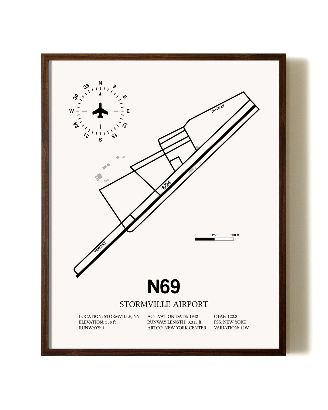 Stormville Airport aviation print in walnut frame