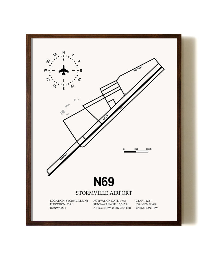 Stormville Airport aviation print in walnut frame