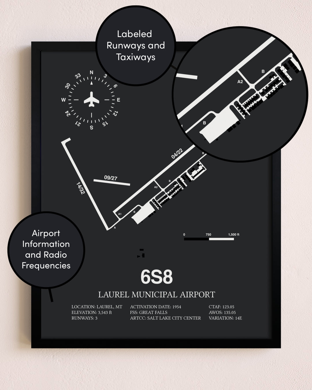 Laurel Municipal Airport poster size comparison chart
