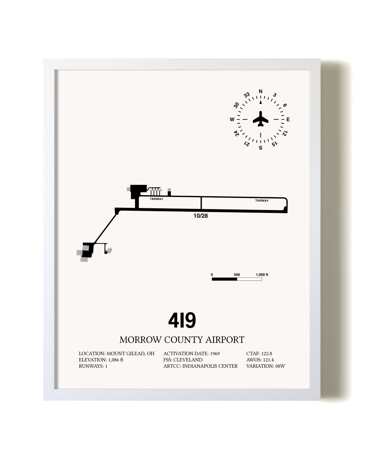 Morrow County Airport airport map poster in oak frame