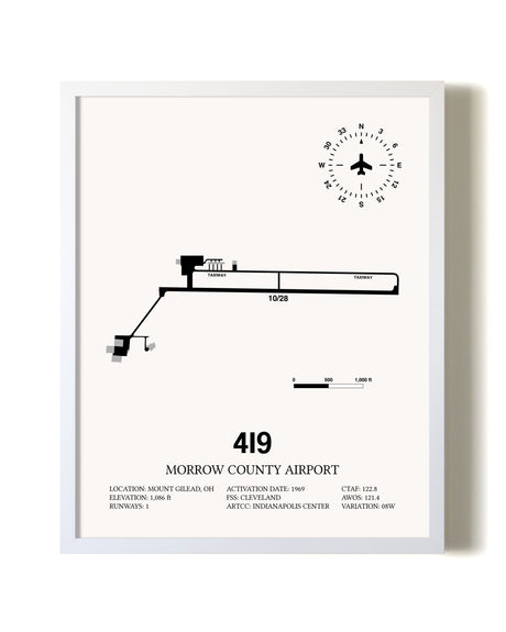 Morrow County Airport airport map poster in oak frame