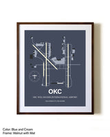 OKC Will Rogers International Airport aviation print in walnut frame with mat