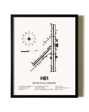 Framed River Falls Airport wall art poster in black frame