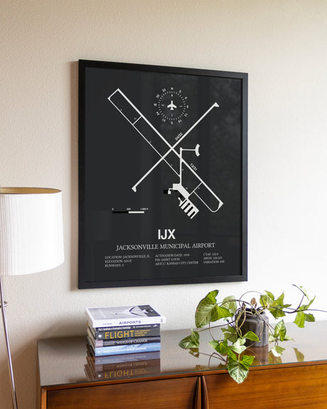 Gray Framed Jacksonville Municipal Airport wall art poster in black frame
