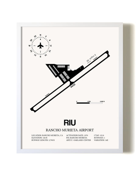 Rancho Murieta Airport airport map poster in oak frame